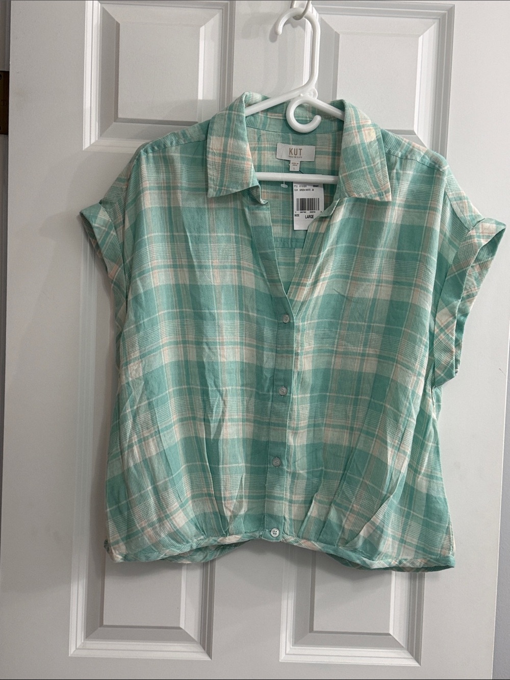 Kut from the Kloth Mint Plaid Button-Down Shirt - Picture 8 of 8